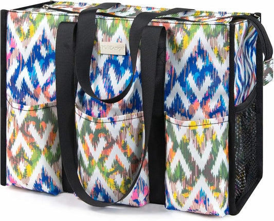 TOPDesign Utility Water Resistant Tote Bag with 13 Pockets, Top Zipper Closure & Thick Bottom Support, for Working Women