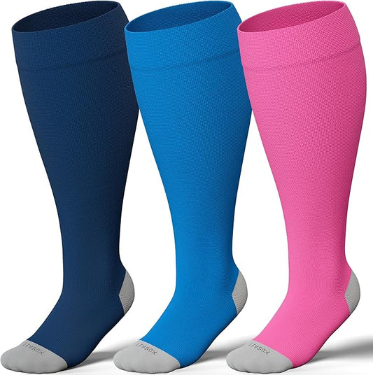 LEVSOX Plus Size Compression Socks for Women Men Wide Calf Extra Large 15-20 mmHg Knee High Sock for Nurses Pregnant Travel