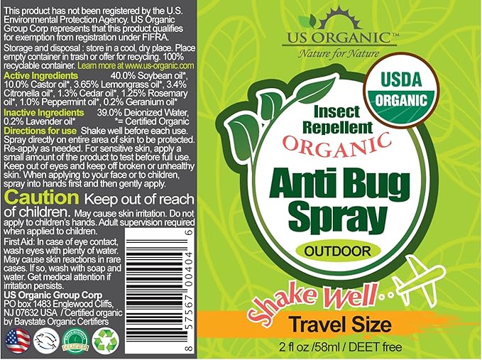 US Organic Mosquito Repellent Anti Bug Outdoor Pump Sprays, USDA Certification, Cruelty Free, Proven Results by Lab Testing, Deet-Free (2 oz - Extra Value 4 Pack)