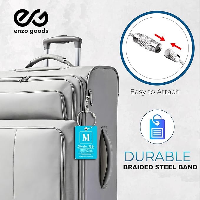 Personalized Luggage Tag | 2 Pack | Custom Luggage Tags for Suitcases | Kids Backpack Tag | 10 Color Options & Choose Font, Font Color