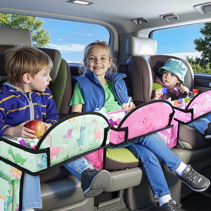 WENRENER 3PCS Kids Travel Tray for Airplane - Toddler Car Seat Table Tray, Road Trip Essentials for Boys & Girls, Carseat Lap Desk for Kids Road Trip Activities