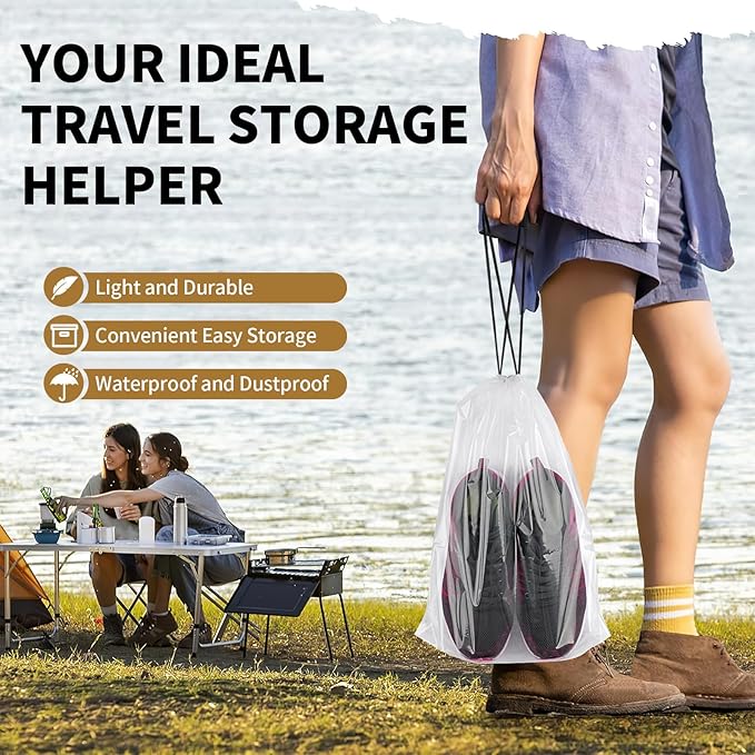 20 Pack Shoe Bags for Travel, Clear Travel Shoe Bags for Packing, Large Waterproof Portable Drawstring Travel Shoe Storage Bag Travel Essentials Women for and Men