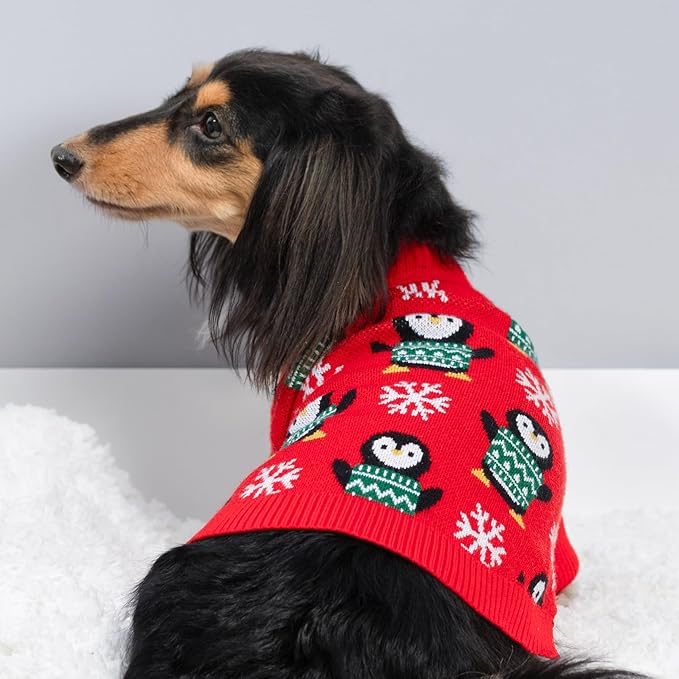 Fitwarm Funny Penguins Dog Ugly Christmas Sweater, Winter Dog Clothes for Small Dogs Girl Boy, Pet Xmas Outfit, Green, Red, White, Large