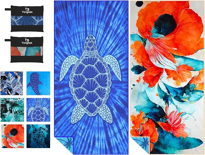 2 Pack Microfiber Lightweight Thin Beach Towel Sand Free Quick Dry Super Absorbent Large Towels for Swimming Pool Yoga Gym Travel Vacation Beach Accessories Essentials