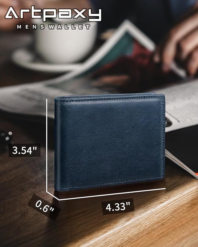 Artpaxy Mens Wallet Bifold Genuine Leather RFID Blocking Wallet for Men with 2 ID Windows 12 Card Holders 2 cash pockets 1 Gift Box