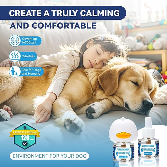 Dog Calming Pheromones Diffuser: 6-in-1 Kit Appeasing Pheromone Diffuser to Calm (2 Plugin+4x48ml Refills) for Comfort Reduces Stress Anxiety, Long-Lasting Appeasing Pheromone for Pet Dog Cat (6in1)
