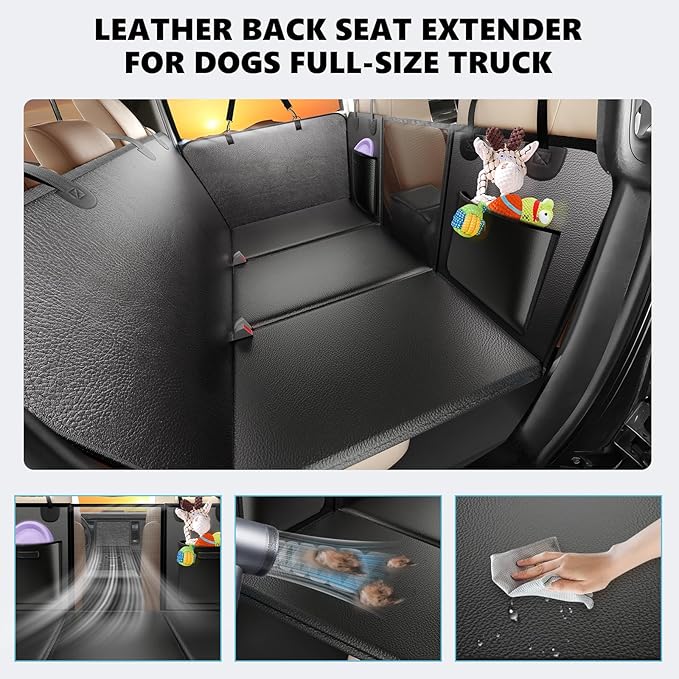 Back Seat Extender for Dogs - Leather, Hard Bottom Dog Seat Cover for Truck Back Seat, Dog Hammock for Truck Crew Cab F150, RAM1500, Sierra, Silverado, Tundra, Titan (59"x29")