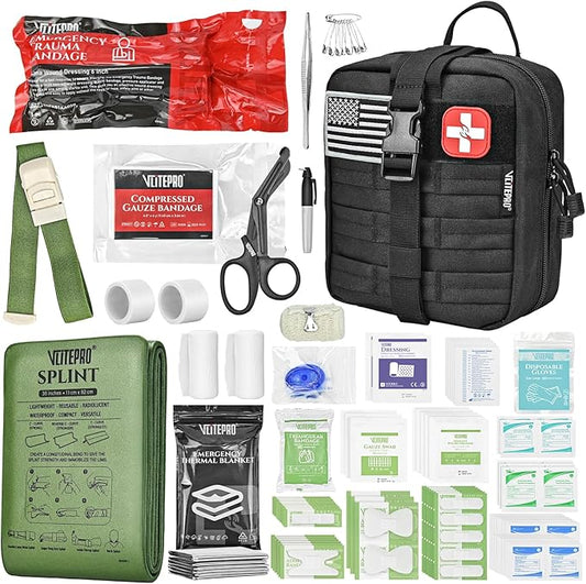 Trauma First Aid Kit - IFAK Trauma Kit with Trauma Bandage, Splint, Tourniquet, Wound Care, Bleeding Control - Tactical Molle Pouch for Military, Combat, Camping, Home, Hiking,Travel- Black