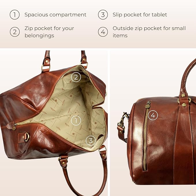 Leather Duffel Bag Weekend Bag Gym Large Travel Bag - Time Resistance