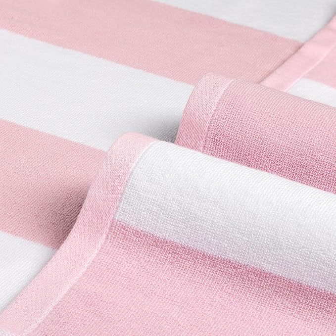 Cotton Oversized Beach Towel - 40 x70 Inch Extra Large Striped Pool Towel, Big Soft Terry Cloth Pink Cabana Swim Towel