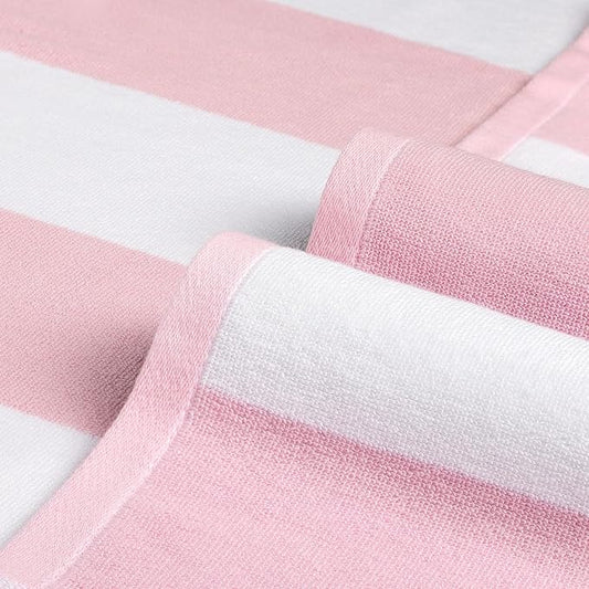 Cotton Oversized Beach Towel - 40 x70 Inch Extra Large Striped Pool Towel, Big Soft Terry Cloth Pink Cabana Swim Towel