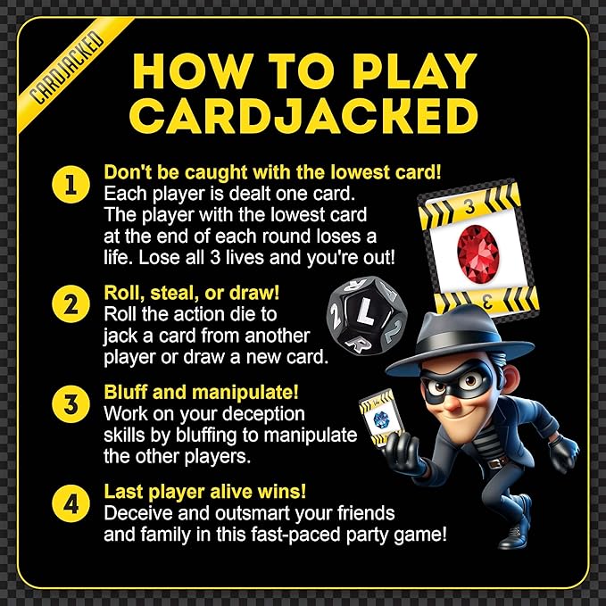 CARDJACKED Fun Card Game for Families | Family-Friendly Party Card Games for Adults | 8-12 Min. Playtime | Kids Card Game | 4-10 Players | Easy to Learn | Compact and Portable