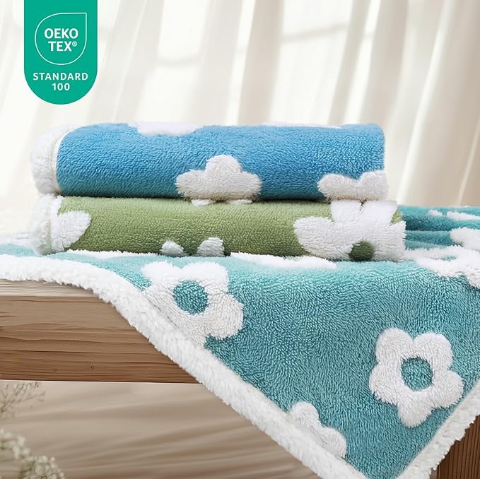 Luciphia Waterproof Pet Blanket for Medium Large Dogs Washable Fluffy Thick Jacquard Shag Fleece Warm Sherpa 3D Textured Flower Print for Cats Puppy Couch Protection (Blue,85x57 inches)