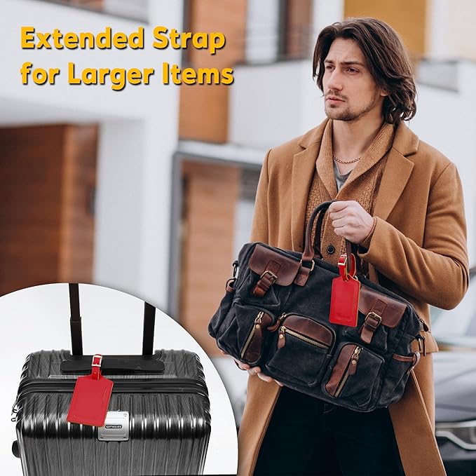 Travelambo 16 Pack Luggage Tags Faux Leather for Suitcases Travel Bag Labels with Protection Cover ID (Red Deep)