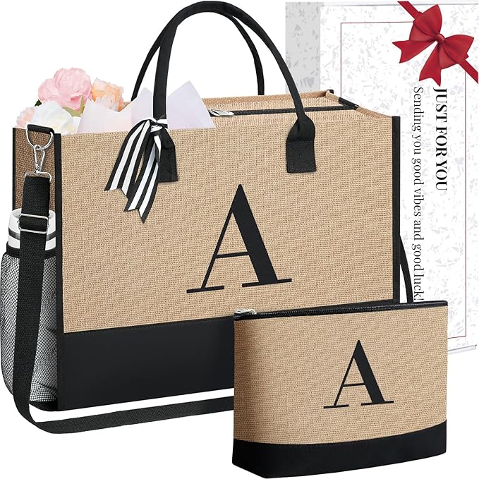 BAGAIL Initial Tote Bag, Personalized Birthday Gifts for Women, Teacher, Friends, Mom, Wedding, Monogrammed Beach Bag