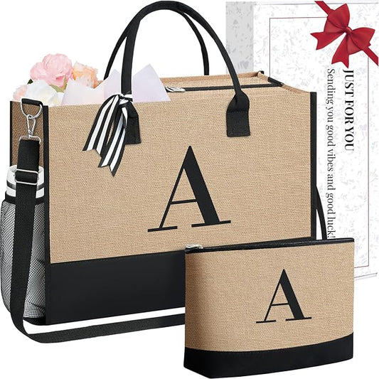 BAGAIL Initial Tote Bag, Personalized Birthday Gifts for Women, Teacher, Friends, Mom, Wedding, Monogrammed Beach Bag