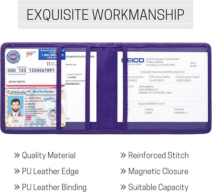 CANOPUS Car Registration and Insurance Holder, PU Leather Card Holder, Vehicle Glove Box Organizer for Auto, SUV, Truck and Motorcycle, Purple