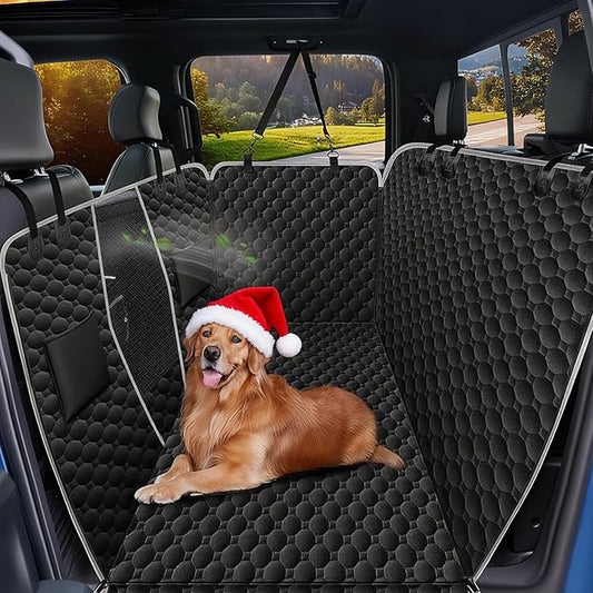 Mancro Floor Dog Hammock for Truck with Flip Up Rear Seats, Waterproof Truck Dog Seat Cover Back Seat with Mesh Window, Compatible with F150, Chevy Silverado & RAM, Black