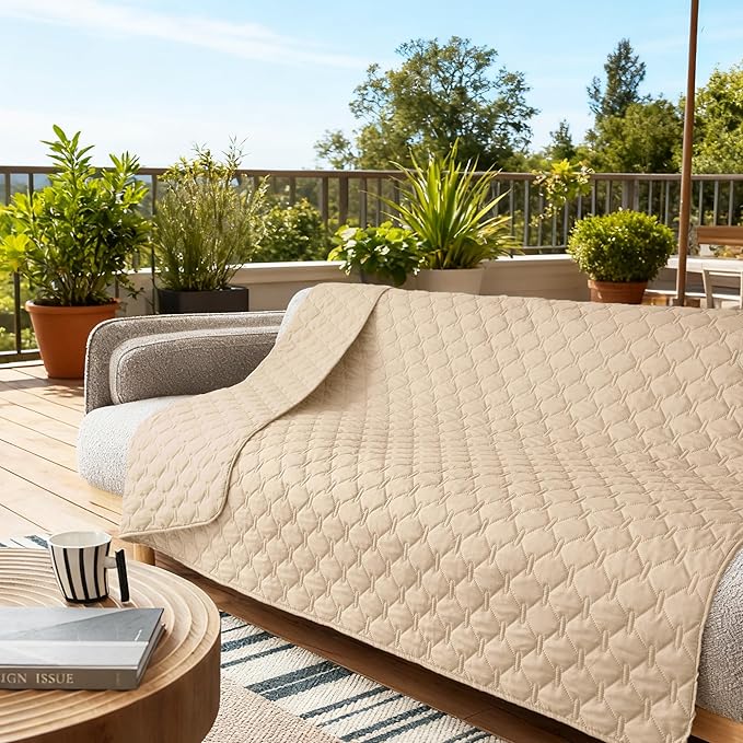 gogobunny 3X Stronger Waterproof Pet Blanket, Scratch Proof Furniture Protector for Dogs Cats, Reversible Cover 52x82 Inch, Dark Beige