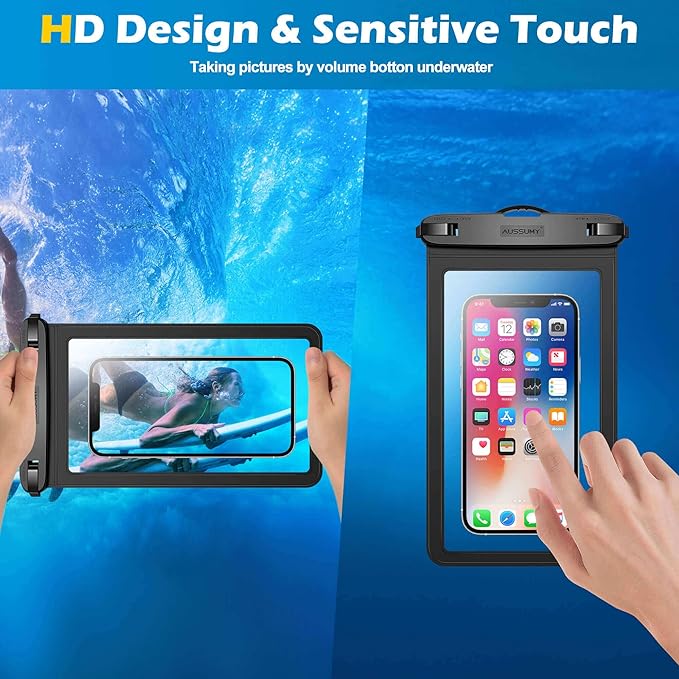 Large Waterproof Cell Phone Pouch - 4 Pack Underwater Clear Cellphone Holder Protector - Universal Water Proof Dry Bag Case with Neck Lanyard for Samsung Galaxy Note 20 for Beach Swimming Pool