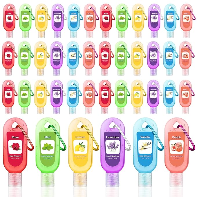 24 Packs Fruit Scented Hand Sanitizers Keychain Gift Mini Hand Sanitizer Bulk 1 oz Travel Size Sanitizer Keychain Back to School Gift Set Thanksgiving Christmas Party Favors Treat Goodie Bag Stuffer