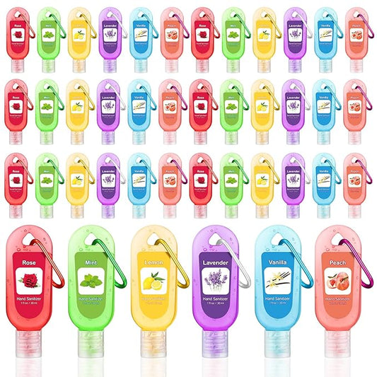 24 Packs Fruit Scented Hand Sanitizers Keychain Gift Mini Hand Sanitizer Bulk 1 oz Travel Size Sanitizer Keychain Back to School Gift Set Thanksgiving Christmas Party Favors Treat Goodie Bag Stuffer