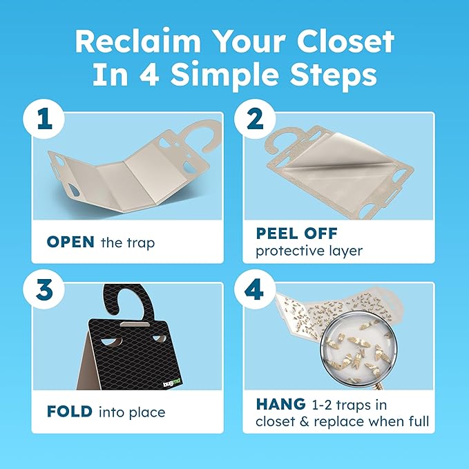 BugMD Clothes & Pantry Moth Traps (6 Count) – Sticky Glue Pheromone-Based Repellent for Closets, Cabinets & Wardrobes – Non-Toxic - Black