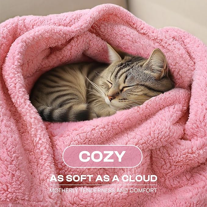 Luciphia Waterproof Pet Blanket for Medium Large Dogs Soft Cat Sherpa Calming Thick Cover Leakproof Cozy Puppy Sofa Bed Car Couch Protector(Pink,63x50 inches)