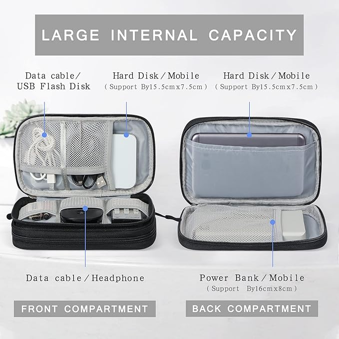 Skycase Electronic Organizer Travel Case - Waterproof Travel Cord Pouches for Organization, Cable Organizer, All-in-One Double Layers Storage Bag for Accessories, Charger, Cable, Black-1