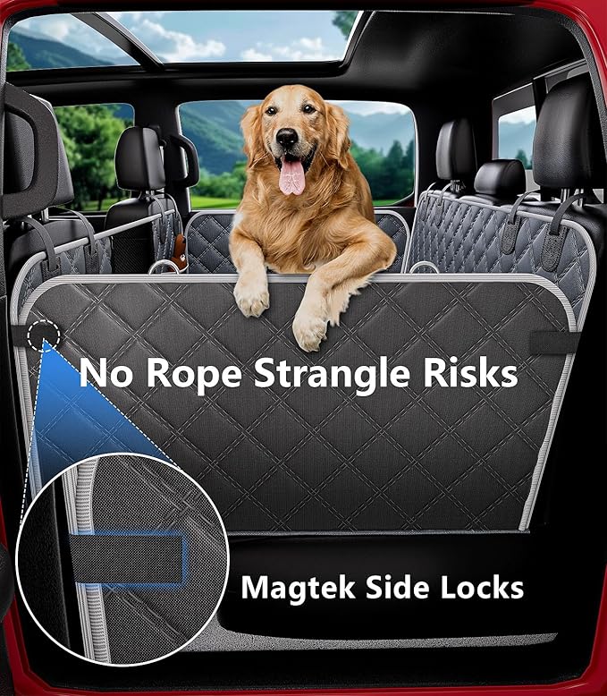 PetGenie Dog Car Seat Cover for Back Seat 10-Layer Military-Grade Protection, Hard Bottom Dog Hammock, Pet Bed Extender for Dogs, Waterproof Seat Protector Universal L Size Fits for SUV Medium Truck