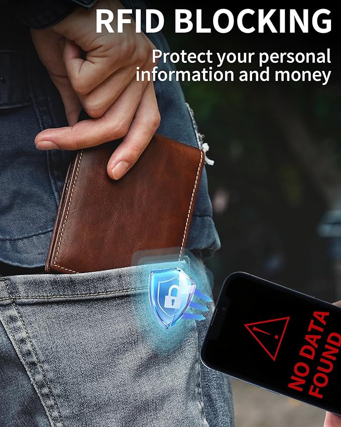 Artpaxy Mens Wallet Bifold Genuine Leather RFID Blocking Wallet for Men with 2 ID Windows 12 Card Holders 2 cash pockets 1 Gift Box
