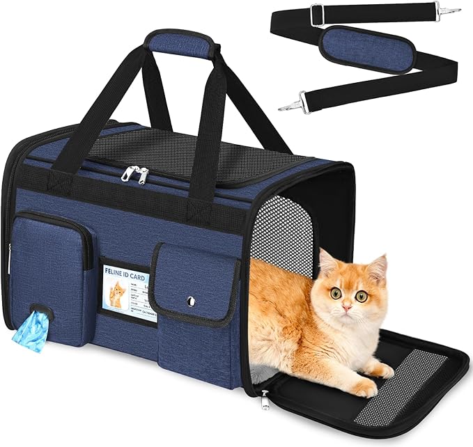HUANLANG Soft-Sided Cat Carrier Airline Approved,Dog Carriers for Small Dogs Medium Cats,Pet Travel Carrier Up to 20 Lbs,Collapsible Cat Bag