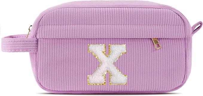 Pocmimut Preppy Makeup Bag,Travel Toiletry Bag,Monogrammed Gifts for Women,Personalized Birthday Gift for Sister Friends,Cute Stuff for Girls,X