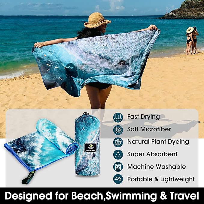 4Monster Microfiber Beach Towel Quick Dry,Super Absorbent Lightweight Travel Towel for Swimmers, Sand Free Camping Towel, Beach Towels for Pool,Swim,Water Sports,Yoga