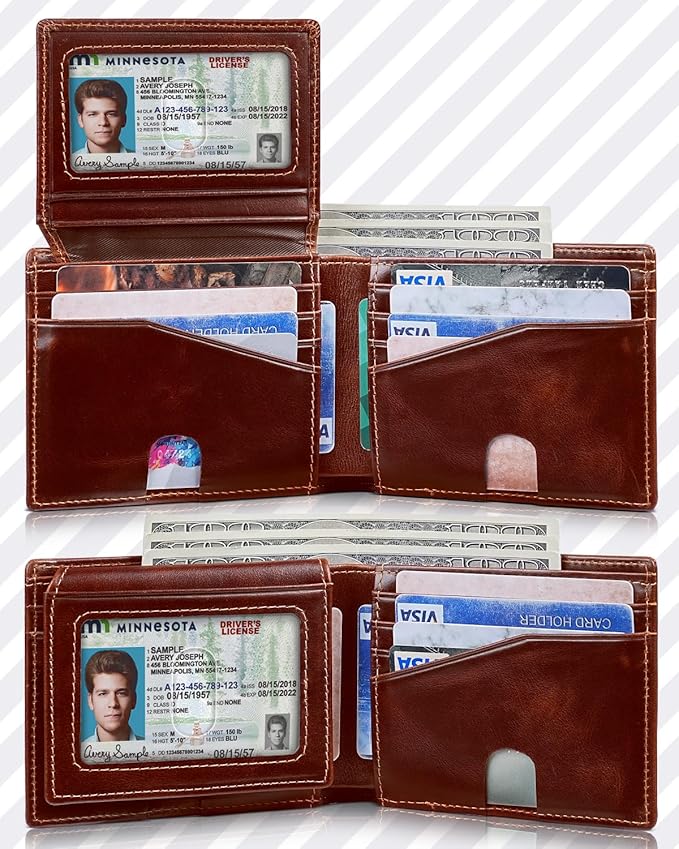 Artpaxy Mens Wallet Bifold Genuine Leather RFID Blocking Wallet for Men with 2 ID Windows 12 Card Holders 2 cash pockets 1 Gift Box