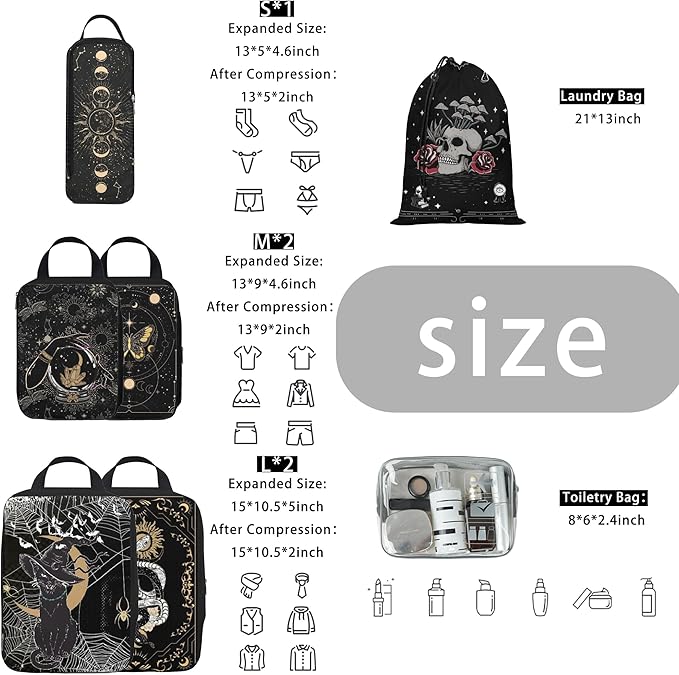 8 Pcs Compression Packing Cubes for Travel, Lightweight Waterproof Luggage Organizer Bags Set, Washable Packaging Cubes for Women Backpack Carry-On Suitcases