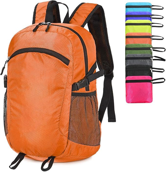 Small Hiking Backpack 15L Travel Lightweight Hiking Packable Daypack Water-Resistant Foldable Backpacks for Women Men Camping (Orange)