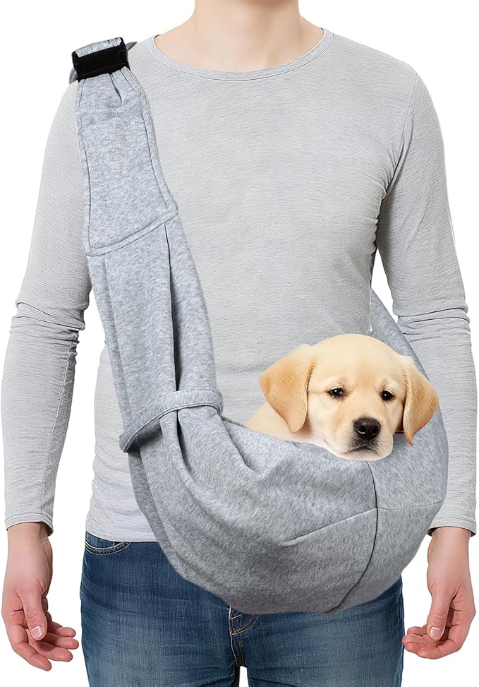 PETAXCELL Dog and Cat Sling Carrier Up to 16.5 Lbs, Hand-Free Reversible Pet Sling Carrier with Adjustable Strap and Pocket, (Grey, 1 Pcs) Intended for Hiking/Camping/Traveling