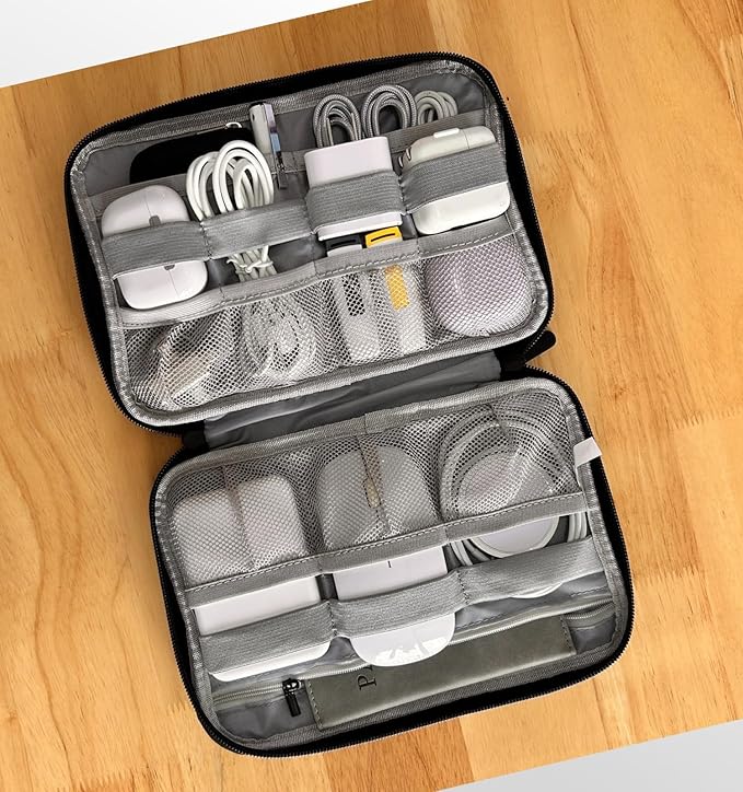 Cord Organizer Travel, Cable Bag, Electronics Organizer Travel Case, Tech Carrying Pouch, Charger Carrying Case, Tech Gifts, Black 11B