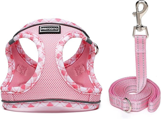 Mercano Soft Mesh Dog Harness and Leash Set, No-Chock Step-in Reflective Breathable Lightweight Easy Walk Vest Harnesses with Safety Buckle for Small Dogs, Cats (Pink, M)