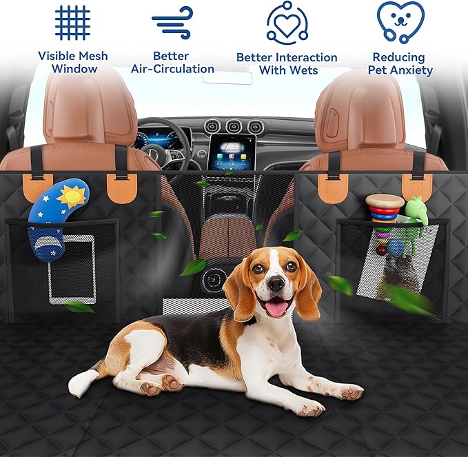 Pet Car Seat Cover Backseat - Upgraded Back Seat Extender for Dogs, 600D Scratchproof, PU Thickened, Waterproof Hammock, 400 lbs, Easy to Clean/Install, Universal for Cars SUV Truck, Pet Protector