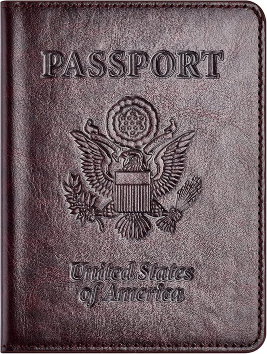 Passport Holder with Vaccine Card Slot Combo, Passport Wallet/ Cover/ Case for Women and Men(BC-Brown)