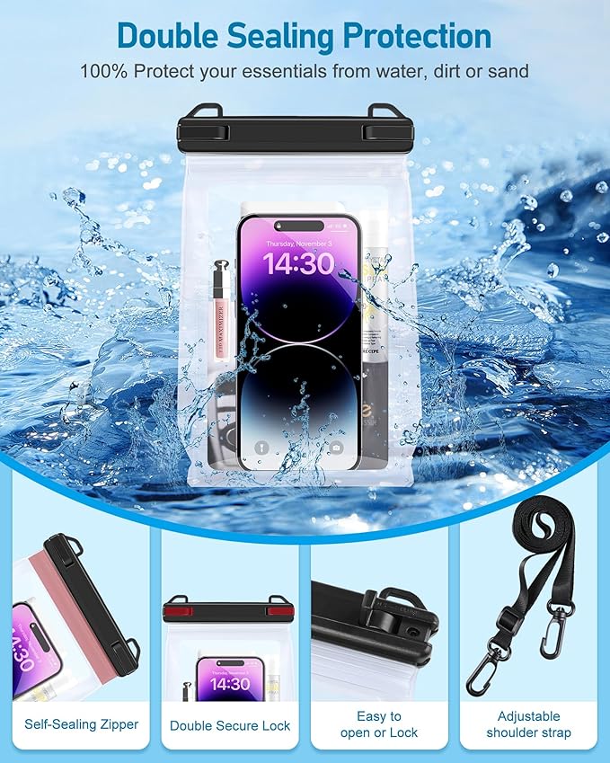 Large Waterproof Phone Pouch, Floating Dry Bag for iPhone 14 13 12 Pro Max Galaxy S22 S21 Large Capacity Waterproof Bag Sunscreen Glasses Storage Universal Dry Pouch for Swimming Rafting Boating