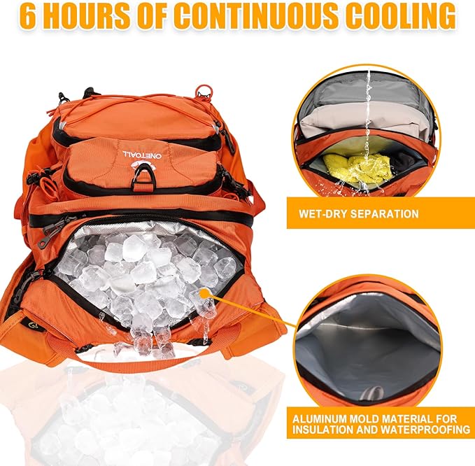 ONETOALL Hydration Backpack 22L, Hiking Backpack with 2L Leakproof Bladder, Sewn-in Rain Cover, Insulated Compartment for Men & Women Running, Cycling, Camping