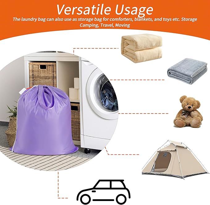 Polecasa Small Heavy Duty Laundry Bag with 130gsm Tear Resistant Fabric and Handles, Easy to Carry Durable Dirty Clothes Drawstring Bag, Perfect for College Dorm, Travel 21”x24”,Purple