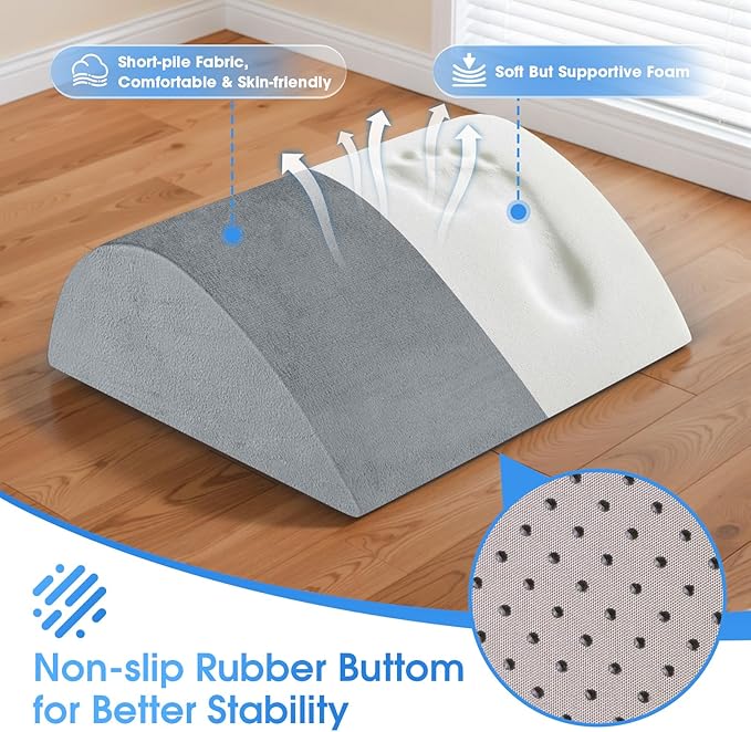 Foot Rest for Under Desk at Work - Non-Slip Foot Stool with 3 Adjustable Heights, Ergonomic Under Desk Footrest with Washable Cover for Desk, Home, Office, Car (Light Grey)