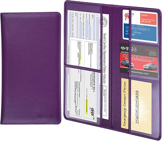 Wisdompro Car Document Holder Organiser, PU Leather Vehicle Insurance and Registration Holders Wallet Case for ID Card, Driving Licence, Key Contact Information Cards
