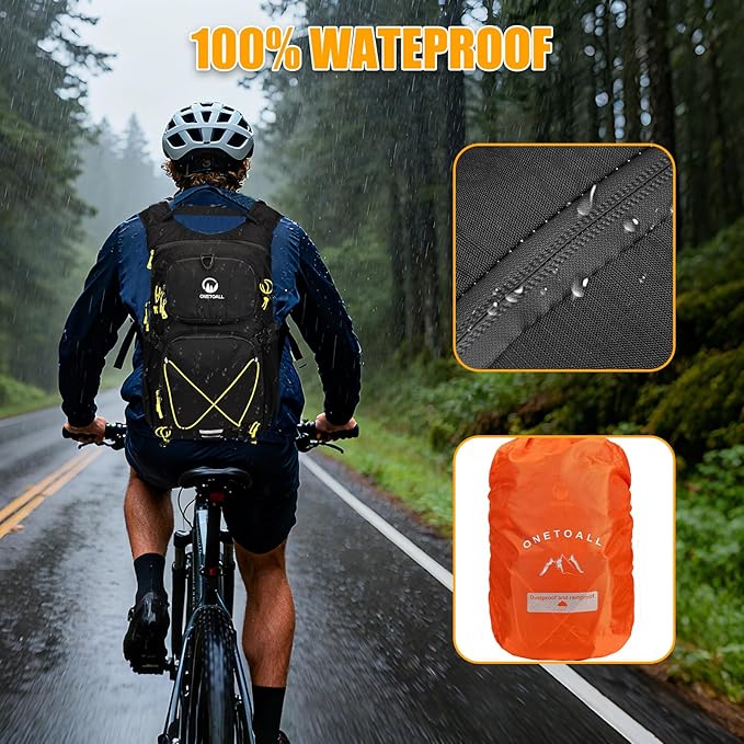 ONETOALL Hydration Backpack 22L, Hiking Backpack with 2L Leakproof Bladder, Sewn-in Rain Cover, Insulated Compartment for Men & Women Running, Cycling, Camping