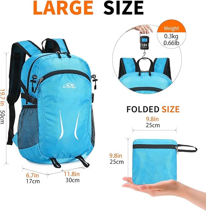 Small Hiking Backpack 35L Travel Lightweight Hiking Packable Daypack Water-Resistant Foldable Backpacks for Women Men Camping (Blue)
