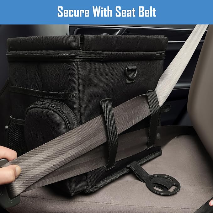 COOLBEBE Car Seat Organizer, Backseat Car Organizer with Cup Holders for Kids and Adults Travel, Cooler Compartment Passenger Seat Organizer Storage Box for Front or Middle Seat, Black